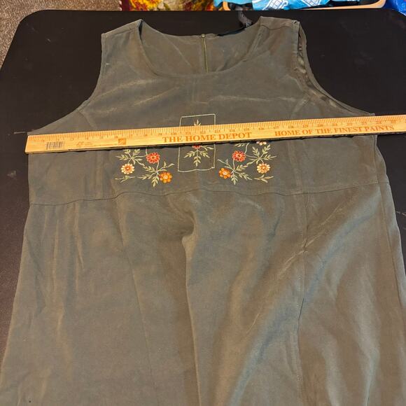 Vtg Tip Top Sz 2X Dress Green Faux Suede Sleeveless Embroidered Boho Cottagecore - Picture 5 of 7